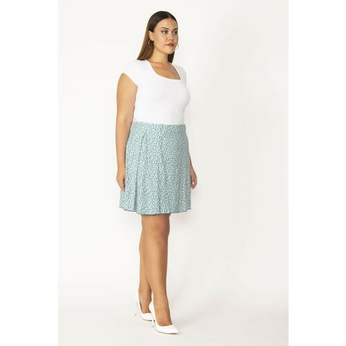 Şans Women's Plus Size Turquoise Cotton Fabric Hidden Elastic Waist One Side Pleated Skirt Cene