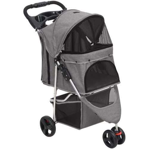  Sklopiva kolica za pse siva 80 x 46 x 98 cm od tkanine Oxford Cene
