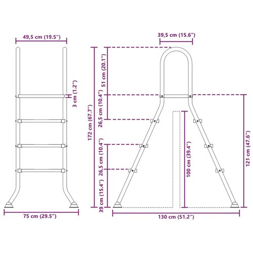  Ljestve za bazen iznad tla 100 cm 3-Step Nehrđajući čelik 304 - 3 stepenice Cene