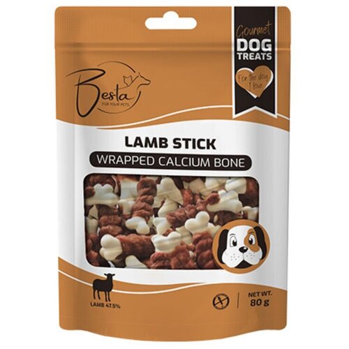 BESTA Poslastica za pse Stick Wrapped Calcium Bone, Jagnjetina, 80 g Slike