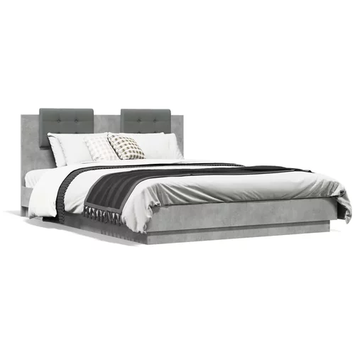  Okvir kreveta s uzglavljem LED siva boja betona 150 x 200 cm