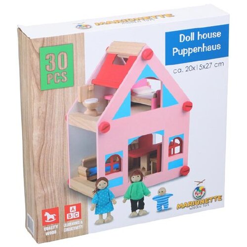 Eddy Toys Drvena Dječja Kućica za Lutke - Set od 30 Dijelova Slike