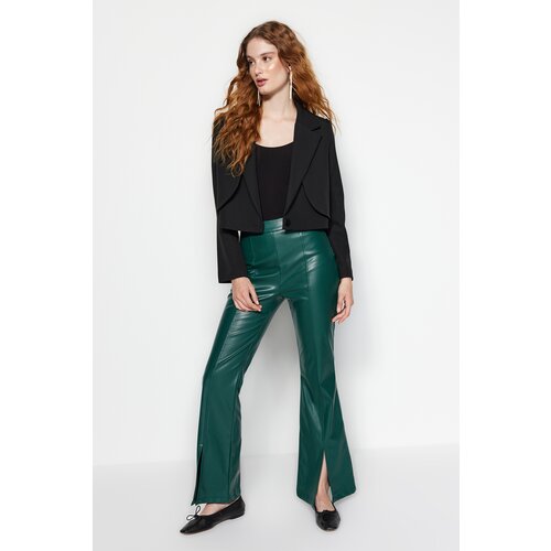 Trendyol Emerald Green Flare Woven Faux Leather Pants Cene