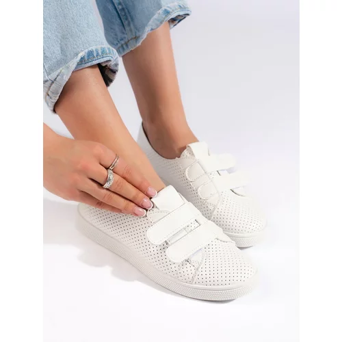 Shelvt Women's white sneakers with velcro