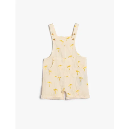 Koton Short Overalls with Suspenders and Kangaroo Pocket, Cotton