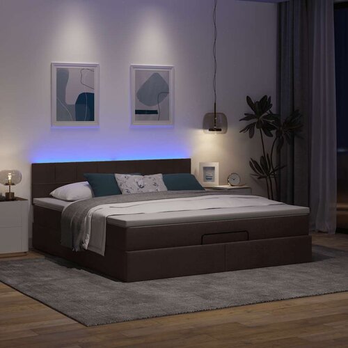 VidaXL Otomanski krevet s madracem i LED tamnosmeđi 160x200cm tkanine Slike