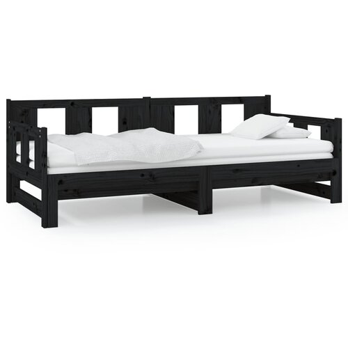 VidaXL Izvlečna dnevna postelja črna trdna borovina 2x(80x200) cm, (20684959) Slike