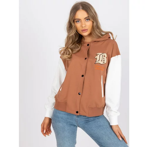 Fashion Hunters Light brown baseball sweatshirt with a hood and pockets