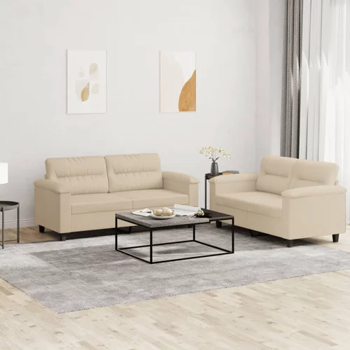 vidaXL 2-dijelni set sofa s jastucima krem od mikrovlakana
