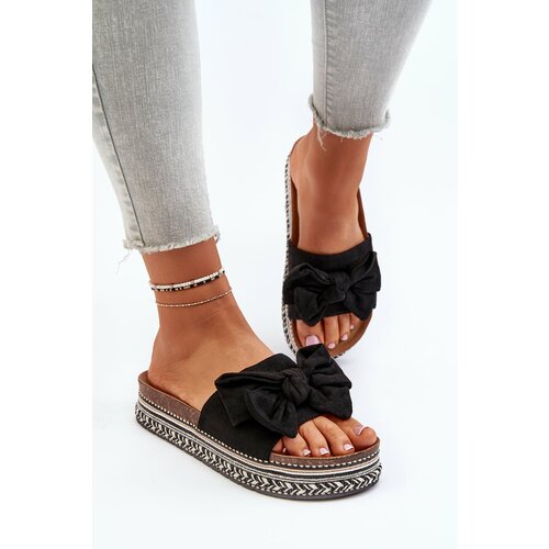 Kesi Women's platform slippers with bow, black Evatria Slike