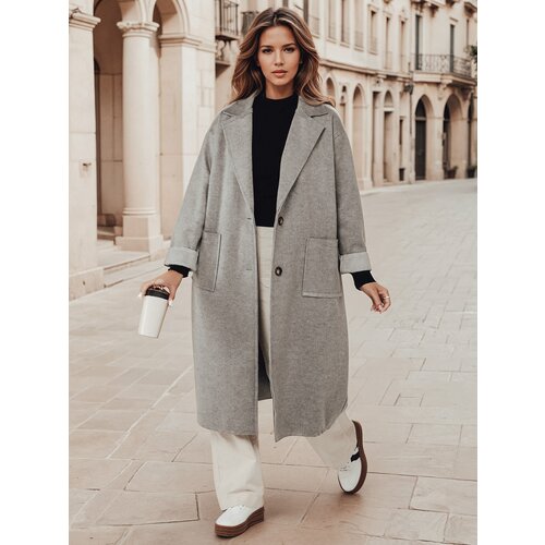 DStreet Płaszcz damski oversize AVELINNI długi w jodełkę szary Slike