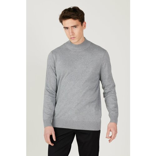 ALTINYILDIZ CLASSICS Men's Gray Melange Standard Fit Normal Cut Half Turtleneck Knitwear Sweater Cene