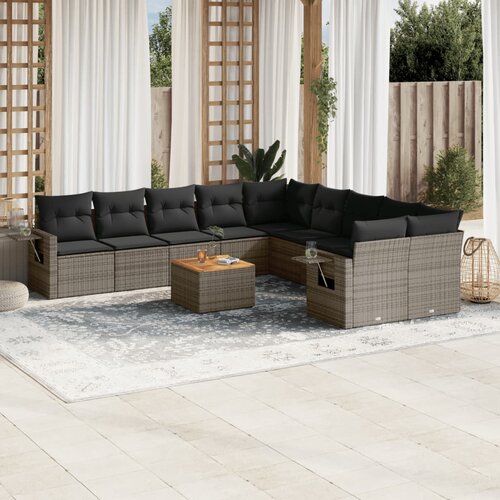 vidaXL 11-dijelni set vrtnih sofa od poliratana s jastucima sivi Cijene