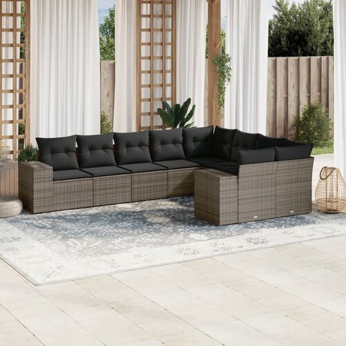 vidaXL 9-dijelni set vrtnih sofa od poliratana s jastucima sivi Cijene