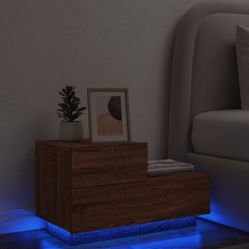  The Living Store Nočna omarica z LED lučkami rjavi hrast 70x36x40,5 cm - Nočna Omarica, (21448589) Slike