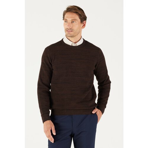 AC&Co / Altınyıldız Classics Men's Brown-black Recycle Standard Fit Regular Cut Crew Neck Patterned Knitwear Sweater. Slike