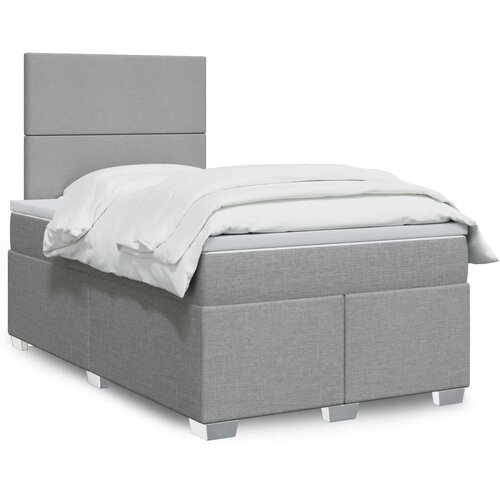 VidaXL Box spring postelja z vzmetnico svetlo siva 120x200 cm blago Slike