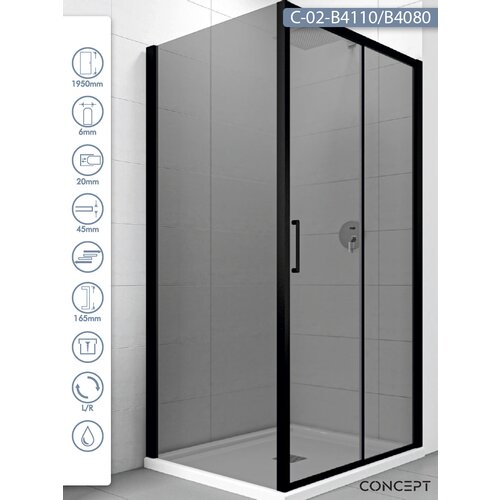 Copen Tuš kabina C-02-B4110/B4080 Atlas Black crni ram 110x80x195cm tamno staklo 6mm Cene
