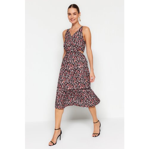 Trendyol A-Line Cut Out Detailed Midi Leopard Patterned Woven Dress in Brown A-Line Slike