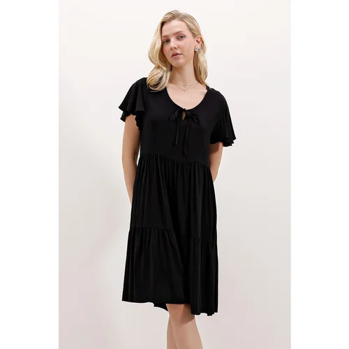 Bigdart 2352 V-Neck Short Dress - D. Black