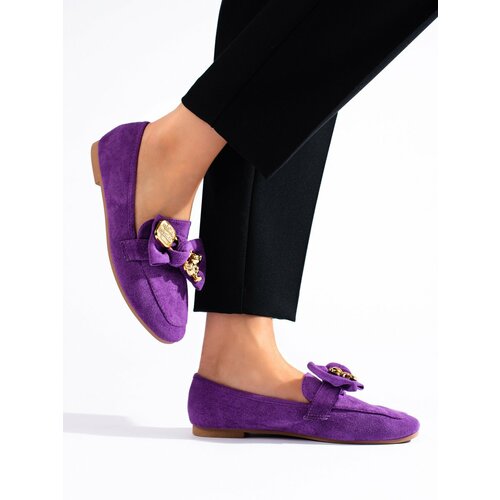 SHELOVET Purple suede loafers for women Cene