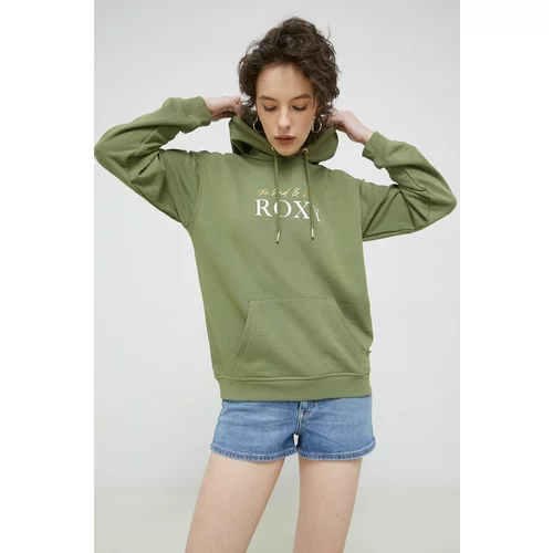 Roxy Bluza ženska, zelena barva, s kapuco