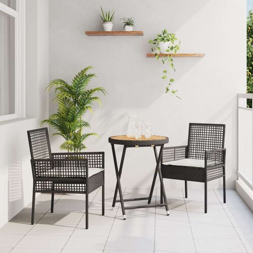  3-dijelni vrtni bistro set s jastučićima crni poliratan Slike