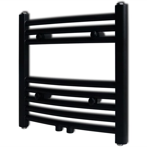 VidaXL kupaonski radijator za ručnike s prečkama zaobljeni crni 480 x 480 mm Slike
