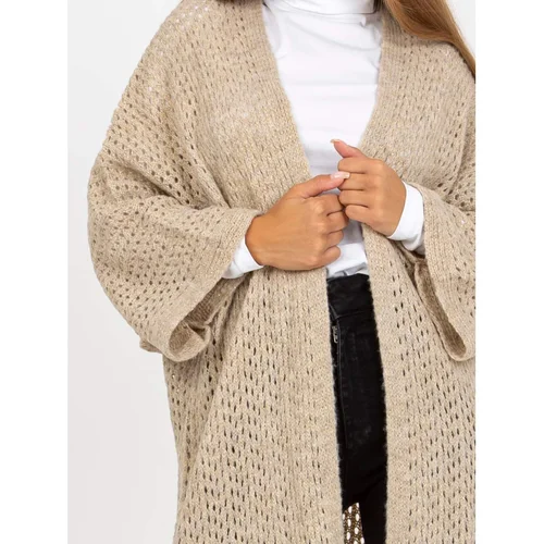 Fashion Hunters Beige long openwork cardigan with OCH BELLA wool