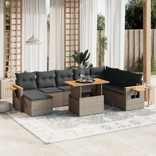 vidaXL 9-dijelni set vrtnih sofa od poliratana s jastucima sivi Cijene