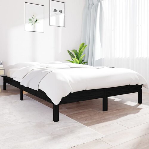 The Living Store Posteljni okvir črn 200x200 cm trdna borovina - Posteljni Okvir, (21524241) Slike