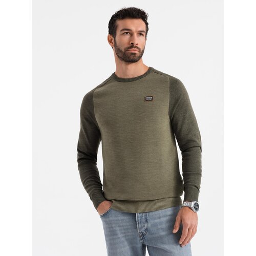 Ombre Cotton men's sweater with patch and raglan sleeves - olive Cijene