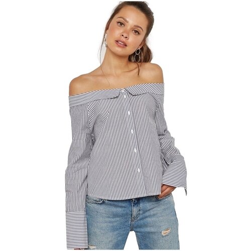 Only Off Shoulders Bambi Top - Bright White Night Sky Plava Slike
