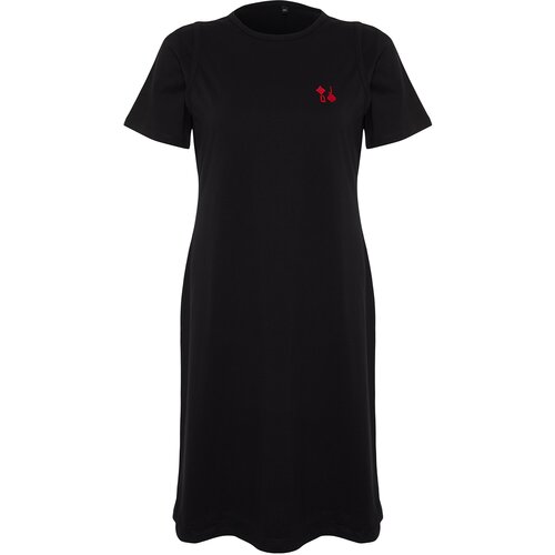 Trendyol Curve Black Embroidery Detailed Knitted Maxi/Long 100% Cotton T-shirt Dress Cene