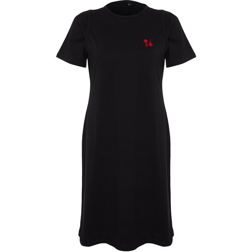 Trendyol Curve Black Embroidery Detailed Knitted T-shirt Dress Slike