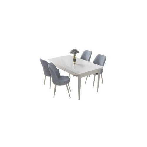 Hanah home nil - white, grey whitegrey dining table &amp;amp; chairs set (5 pieces) Slike