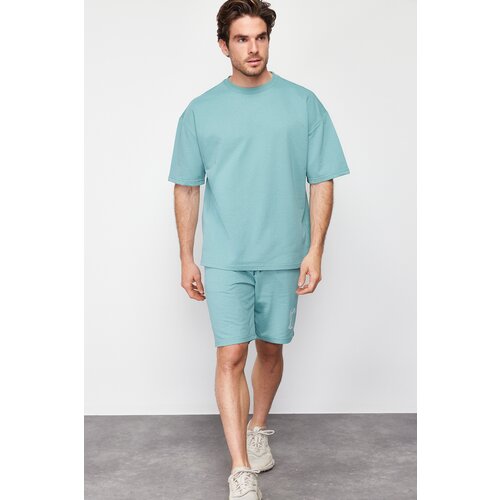 Trendyol Mint Men's Oversize Printed Knitted Pajamas Set Cene