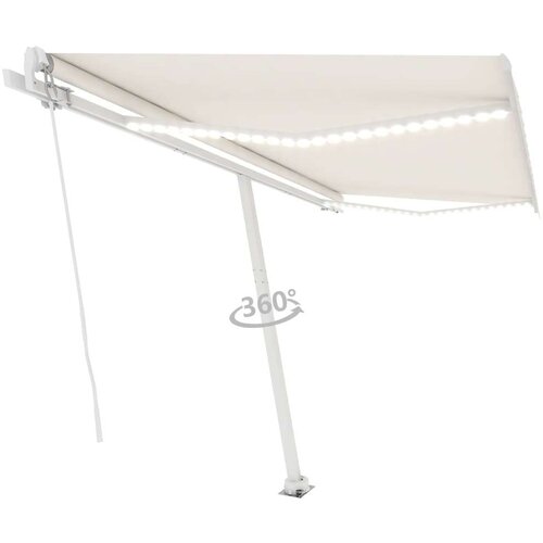  Tenda na ručno uvlačenje s LED svjetlom 450 x 300 cm krem Slike