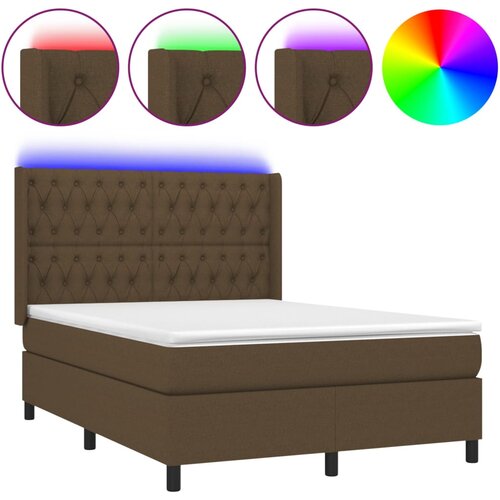 VidaXL Box spring postelja z vzmetnico LED temno rjava 140x190cm blago, (20901690) Slike