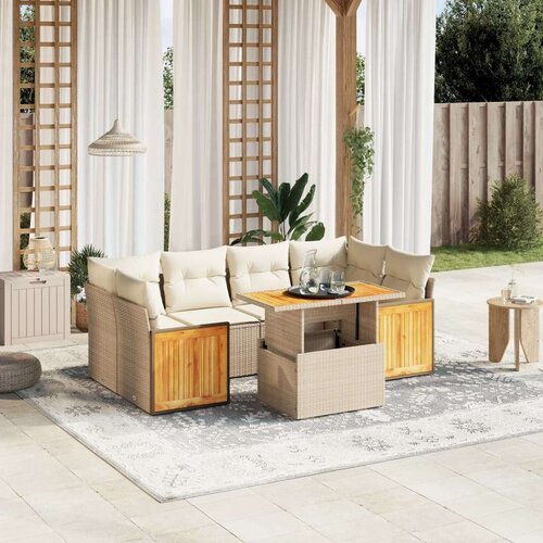 VidaXL 7-dijelni set vrtnih sofa od poliratana s jastucima bež Slike