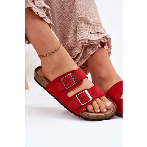 Boto Women's sandals on cork platform with buckles red Evisolla Cene
