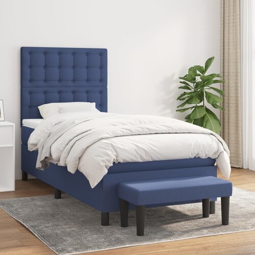 VidaXL Box spring postelja z vzmetnico moder 80x200 cm blago Slike