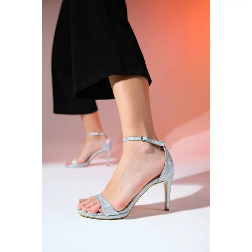 LuviShoes BERN Silver Striped Women's Platform Heeled Evening Dress Shoes