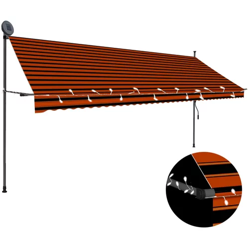 vidaXL Ročno zložljiva tenda z LED lučkami 400 cm oranžna in rjava, (20729136)