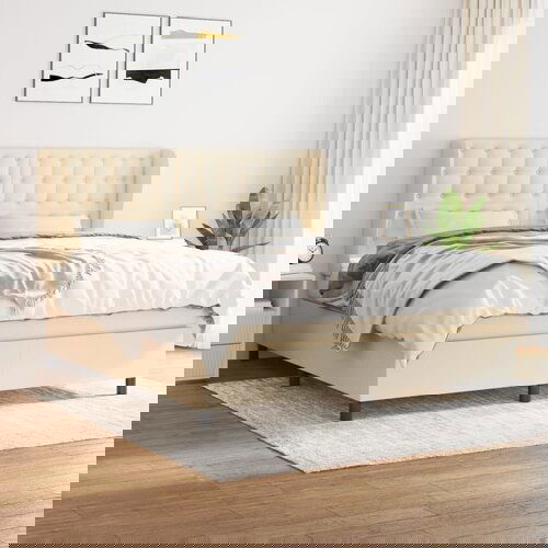 VidaXL Box spring postelja z vzmetnico krem 160x200 cm blago Slike