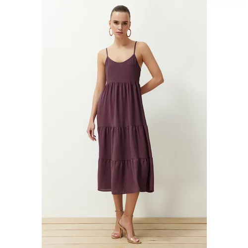 Trendyol Purple Skirt Flounce Relaxed Cut Strap Midi Woven Dress