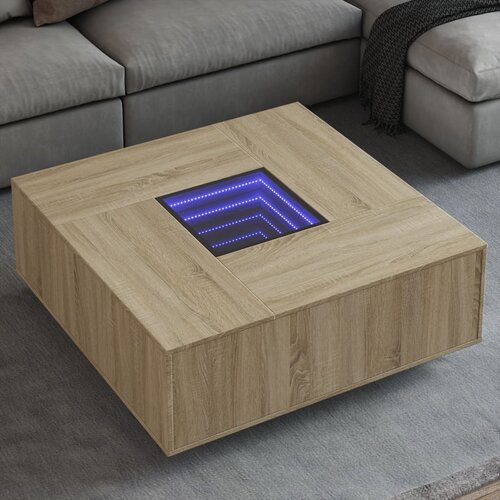 vidaXL Klubska mizica z neskončnimi LED sonoma hrast 100x100x40 cm Cene