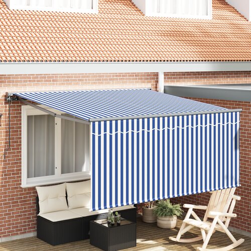 vidaXL Retraktilna tenda Mornarsko modra in bela 350 x 250 cm Cene