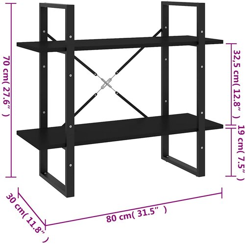 za knjige s 2 razine crni 80x30x70 cm konstruirano drvo Slike