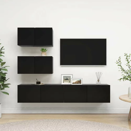  Komplet TV omaric 4-delni črna iverna plošča, (20730752)